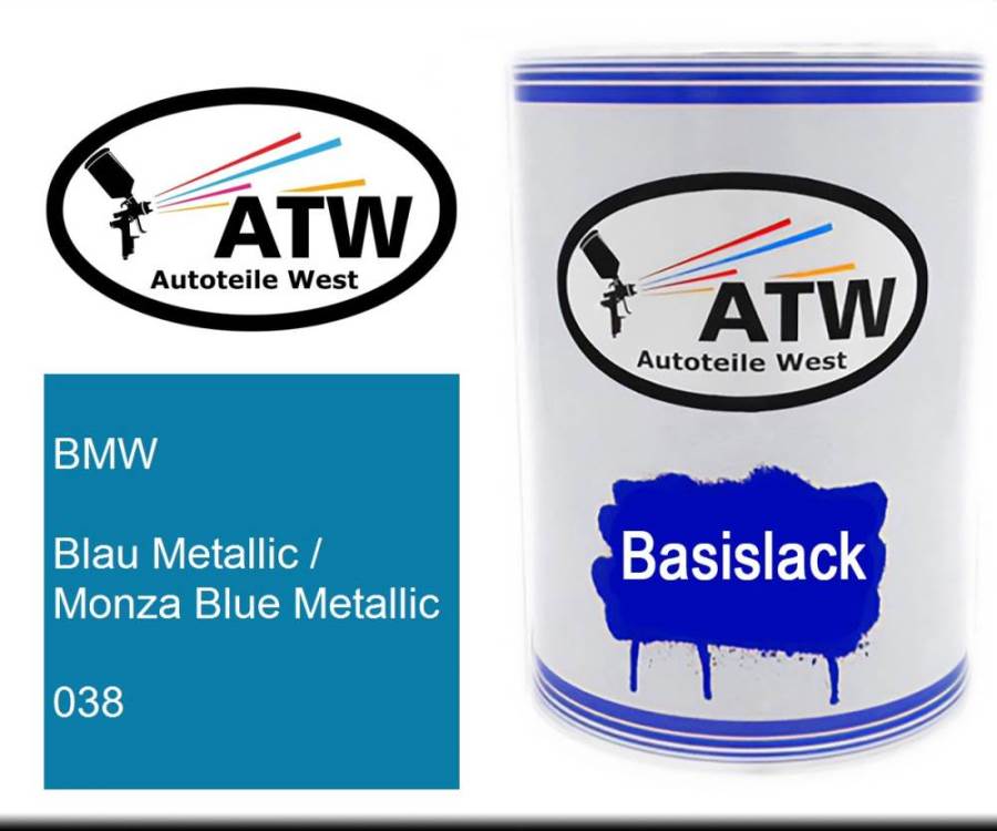 BMW, Blau Metallic / Monza Blue Metallic, 038: 500ml Lackdose, von ATW Autoteile West.